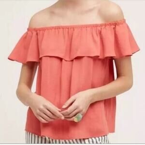 Anthropologie Maeve Blouse‎ Size Small Coral On or Off-Shoulder Textured